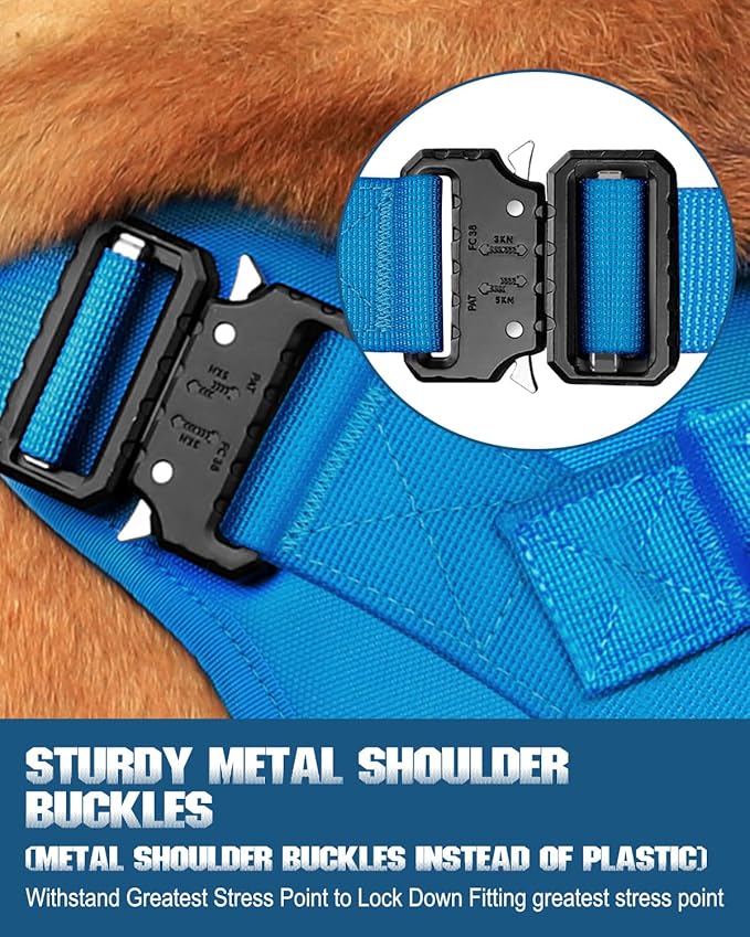 Tactical Dog Harness - PETNANNY Dog Harness Service Dog Vest for Large Breed Dog, Hook and Loop Panel for Service Dog Patchs, Work Dog MOLLE Vest with Handle for Walking Hiking Training(Blue,XL)