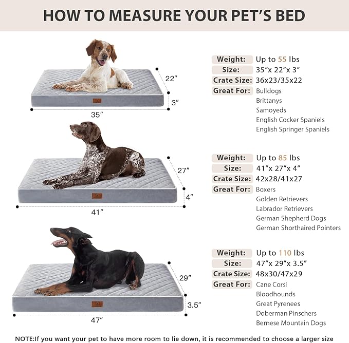 WNPETHOME Orthopedic Dog Beds for Large Dogs, Extra Large Waterproof Dog Bed with Removable Washable Cover & Anti-Slip Bottom, Egg Crate Foam Pet Bed Mat, Multi-Needle Quilting XL Dog Crate Bed