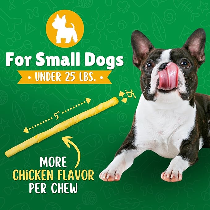 Chicken Basted Rawhide Twist Sticks Dog Treats – 60ct. Premium Rawhide Chew Sticks – Long Lasting Chicken Flavored Chews for Small Dogs Made in USA with Natural Beef Hide
