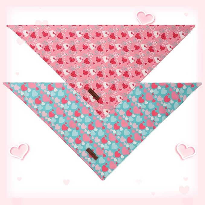 Unique Style Paws Dog Valentine's Day Bandanas 2Pcs Washable Cotton Triangle Love Heart Lock Dog Scarfs for Small Medium Large Dogs and Cats