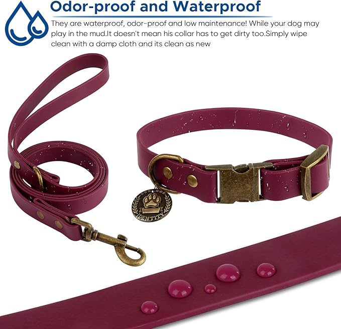 Wisedog Dog Collar and Leash Set Combo: Adjustable Pet Collars with Dog Leashes for Small Medium Large Dogs, Includes 1 Bonus of Poop Bag Holder (XL(Collar:16"- 25.5";Leash:6 ft), Burgundy)