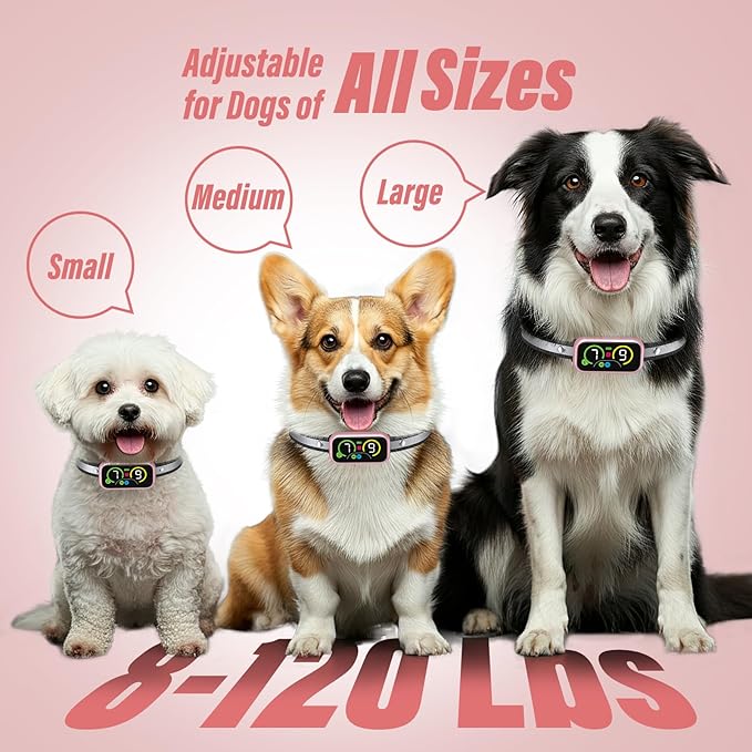 Bark Collar, Dog Bark Collar for Large Medium Small Dogs, Smart Barking Collar, Effective Anti Bark Collars for Dogs, Automatic Bark Collar Adjustable Beep Vibration Modes & 7 Sensitivity Pink