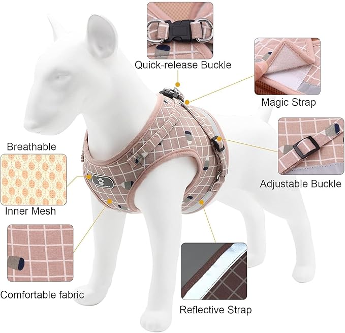 Zunea No Pull Small Dog Harness and Leash Set Adjustable Reflective Step-in Chihuahua Vest Harnesses Mesh Padded Plaid Escape Proof Walking Puppy Jacket for Boy Girl Pet Dogs Cats Pink XL