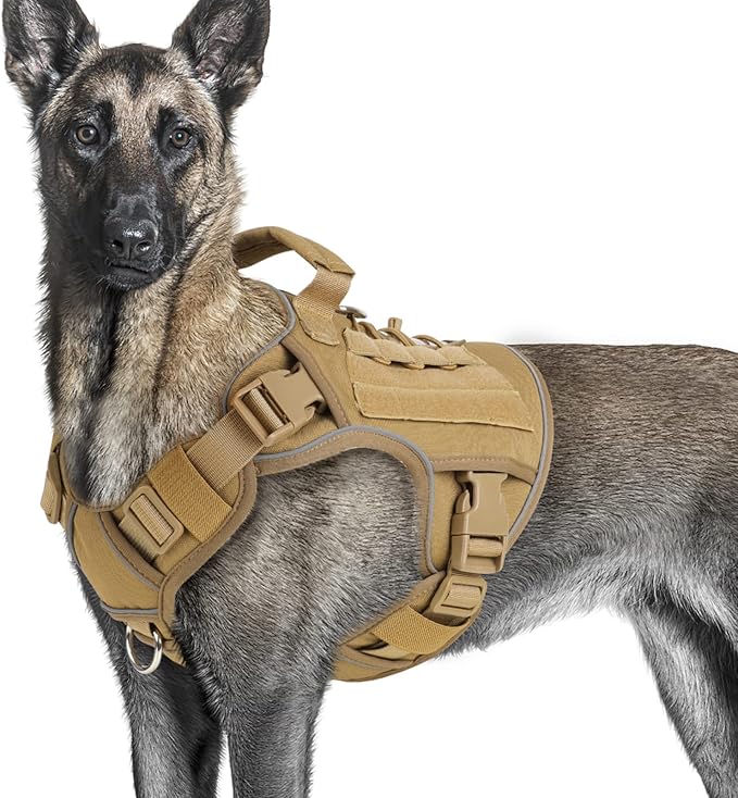 WINGOIN Tactical Dog Harness Vest for Medium Dogs No Pull Adjustable Reflective K9 Military Dog Service Harnesses with Handle for Walking, Hiking, Training, Khaki (M)