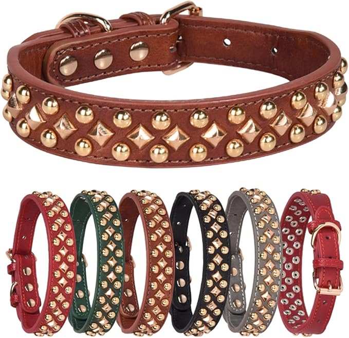 Spiked Dog Collar Soft Pu Leather Mushrooms Rivet Spike Studded Puppy Adjustable Pet Collars for Small Breeds (S, Black3)