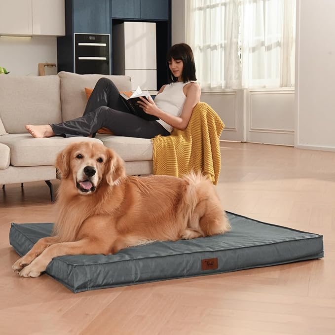 Outdoor Dog Bed for Medium/Small Dogs, Waterproof Dog Crate Bed for Medium Dogs Cats, Orthopedic Egg Crate Foam Pet Bed with Washable and Removable Oxford Cover, Grey