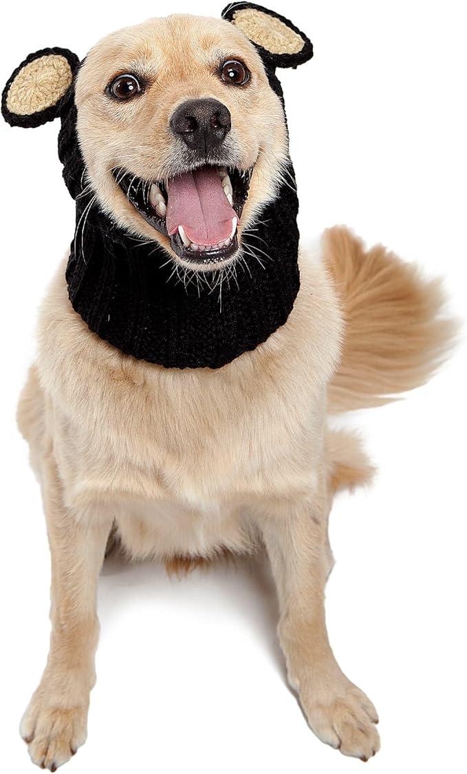 Zoo Snoods Black Bear Costume - Warm Knit Dog Snood Wrap for Pets, Neck Ear Cover Protection, Halloween Winter (Medium)
