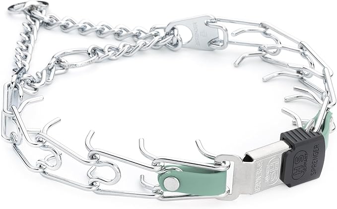 Herm Sprenger Chrome Plated Steel Dog Collar with Quick Release ClicLock Buckle and Biothane Insert Training Collar for Dogs Made in Germany (Sage Green, 22in x 3.0mm(Neck Size up to 18-19in))