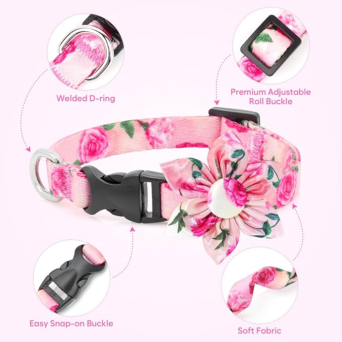XS Dog Collar Fancy Floral Boy Dog Collar with Sunflower Bowtie Dog Collar for Cute Boy Male Cats Dogs Puppy Collars for Litter