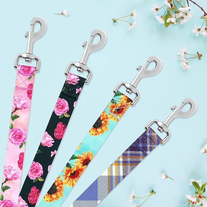 Cute Dog Collar and Leash Set 6 ft/Foot Dog Leash and Collar Adjustable Dog Harness and Leash Set Puppy Collars with Beautiful Floral Bow Tie for Small Medium Large Female Male Dogs,Sunflower-Teal