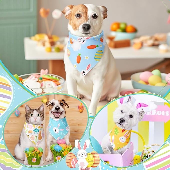 Sanwuta 50 Pcs Easter Dog Bandanas Bulk Pet Kerchief Set Bibs Triangle Scarf Dog Bandanas with Egg Rabbit Carrot Patterns for Easter Party Pet Costume Accessory Decoration(31.5 x 21.7 x 21.7)