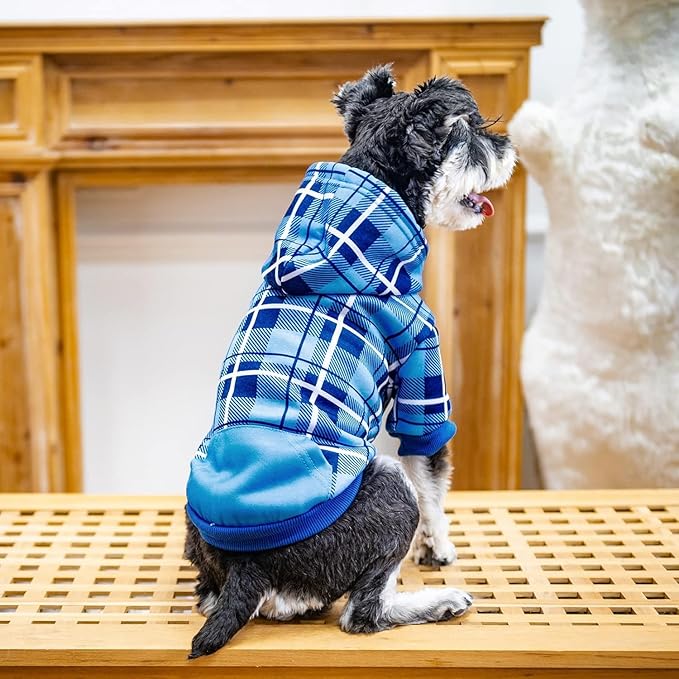EXPAWLORER Plaid Dog Hoodie - British Style Warm Dog Sweater Shirt with Leash Hole,Pitbull Clothes Outfits,Winter Coat Apparel for All Breeds Puppy Girl Boy-Cat Apparel