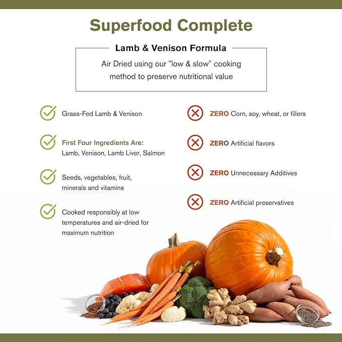 Superfood Complete, Air-Dried Adult Dog Food - High Protein, Zero Fillers, Superfood Nutrition by Katherine Heigl (24 oz, Lamb & Venison)