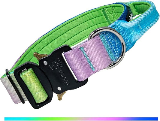 TSPRO Premium Dog Collars Tactical Dog Collar with Handle and Heavy Duty Quick-Release Metal Buckle Durable Thick and Adjustable for Medium to Large Dogs (Gradient Rainbow M)