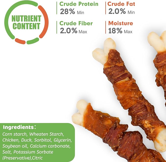 MON2SUN Double Flavor Dog Treats, 4 Inch Chicken and Duck Wrapped Calcium Bones, Rawhide Free Chews for Small Dogs, Teeth Cleaning Bones, 21.16oz (30 Count-Pack of 1)