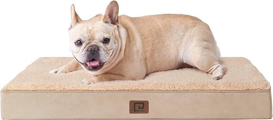 EHEYCIGA Orthopedic Medium Dog Beds for Small Dogs with Removable Washable Cover for Crate, Khaki, 30x20
