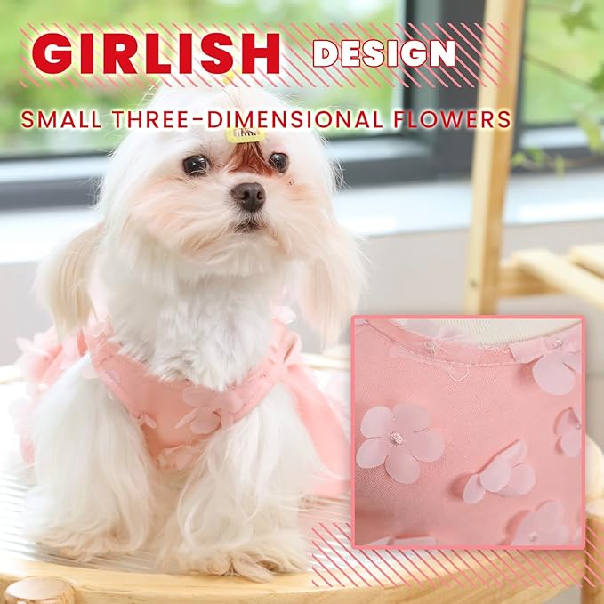 Laifug Dog Dress Puppy Print Princess Dog Dress Cute Party Wear (Pink, S)