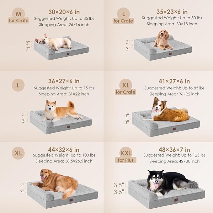 EHEYCIGA Memory Foam Dog Bed Large Sized Dogs, Pet Bed for Large Dog for Crate with Waterproof Liner, Pet Couch Bed Orthopedic with Washable Removable Cover, 35x23x6 Inches, Grey