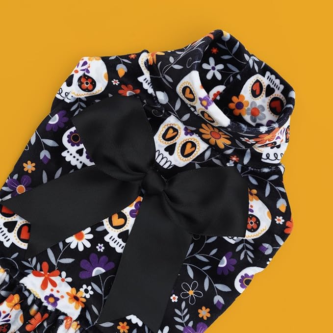 CuteBone Turtleneck Dog Velvet Dress Halloween Puppy Skirt Costume Pet Clothes Cat Apparel with Bow Hair Rope for Small Dogs CVD18M