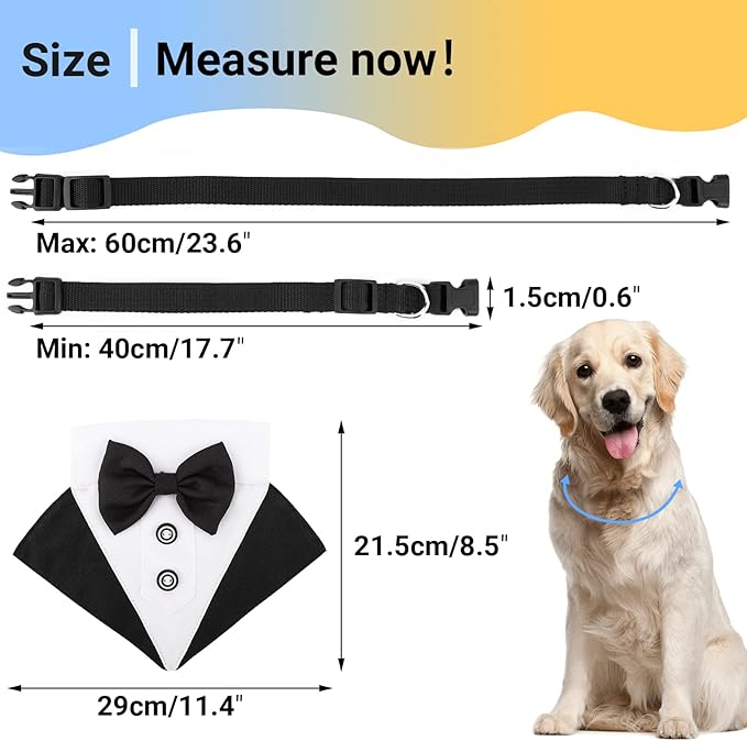 Segarty Formal Dog Tuxedo Bandana Dog Wedding Attire, Adjustable Collar with Bowtie, Pet Cats Tuxedo Bandana Necktie Collar for Medium Large Boy Pets Wedding Grooming Birthday Party Gift (L Black)
