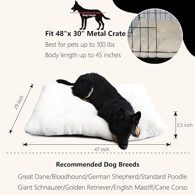 nononfish Large Dog Crate Pads 48 x 30 Washable with Anti-Slip Bottom fit Metal Dog Crates or Kennel,Deluxe Cozy XXLarge Pet Crate Pads for 48inch Kennel Jumbo Plus Pet Sleeping Mattress,Cream