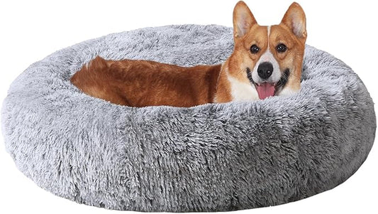 JOLLYVOGUE Dog & Cat Bed, Calming Anti-Anxiety Pet Bed for Small Dogs, Fluffy Donut Cushion for Small and Medium Pets (24")