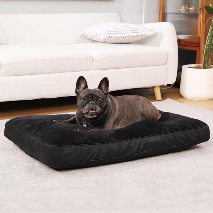 Dog Crate Bed Waterproof Deluxe Plush Dog Beds with Removable Washable Cover Anti-Slip Bottom Pet Sleeping Mattress for Large, Medium, Jumbo, Small Dogs, 23 x 17 inch, Black
