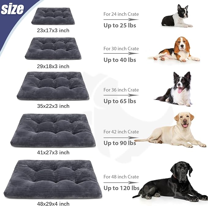 Dog Crate Bed Washable Jumbo Dog Beds for Large Dogs Deluxe Thick Flannel Fluffy Comfy Kennel Pad Anti-Slip & Anti-Scratch Pet Sleeping Mat, 48 x 29 Inch, Gray