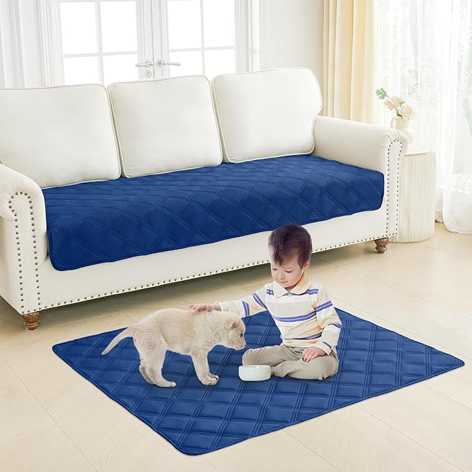 Smiry Waterproof Dog Bed Cover Blanket 82x102, Soft Reversible Pet Blanket, Washable Leakproof Cats Dogs Couch Cover for Sofa, Couch, Furniture, Navy/Blue