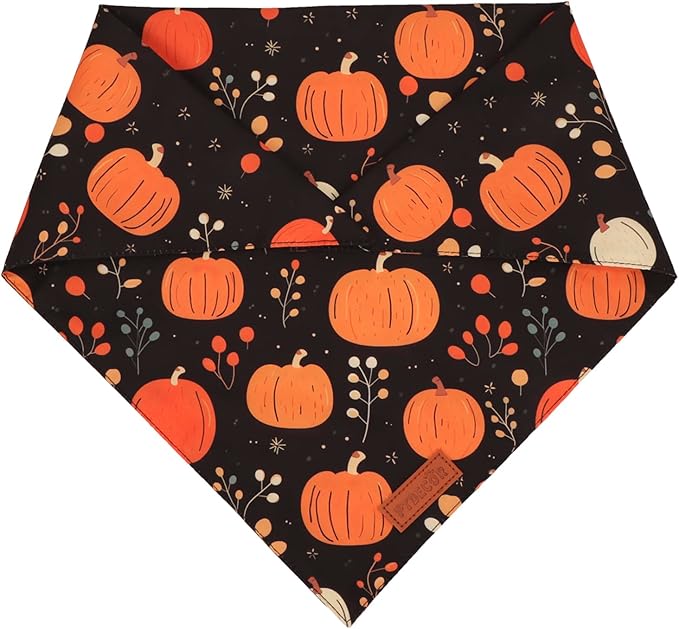 PTDECOR Fall Dog Bandana, Pumpkin Mushroom Design Scarf Reversible Holiday Dog Scarf, Triangle Thanksgiving Bandanas for Large X-Large Dogs (X-Large)