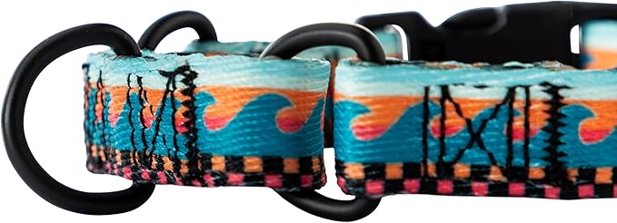 Wolfgang Heavy Duty Martingale Dog Collar with Quick Release Nylon Buckle for Walking & Training, BuenaOnda Print, Medium