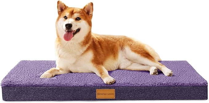 Patas Lague Orthopedic Dog Bed for Medium Dogs, Soft Comfortable Waterproof Egg Crate Foam Medium Pet Beds Mat with Removable Washable Cover, 30''X20'' Purple