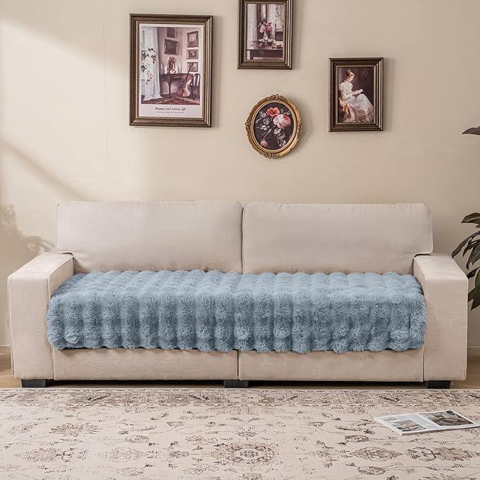 Waterproof Dog Bed Cover, Soft Plush Pet Blanket with Anti-Slip Back for Bed Couch Sofa, Furniture Protector for Small, Medium and Large Dogs and Cats (LightGrey-Bubble, 30"x80")