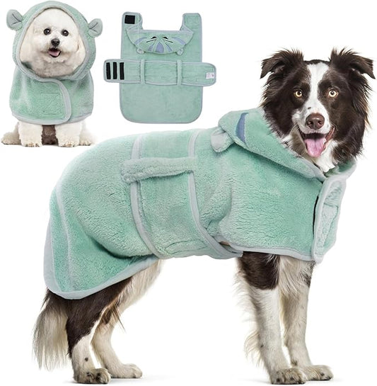 DENTRUN Dog Robes for After Bath - Super Absorbent & Fast Drying Coat with Hood, Bathrobe Beach Essentials, Bath Towels for Drying Dogs Large, Bath/Beach/Swimming Quick Dry Towel Robe