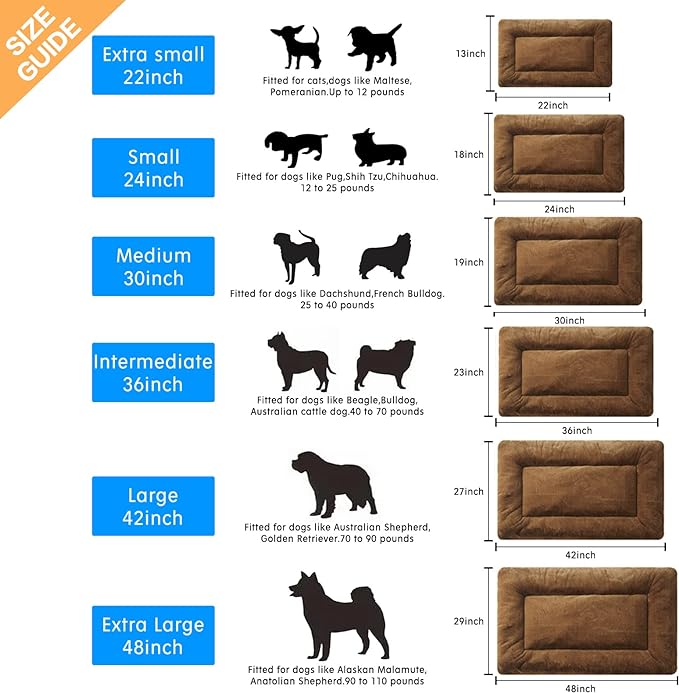 Ultra Soft Dog Bed & Kennel Pad for Medium/Large Dogs, Fit Metal Crates - Washable & Anti-Slip, Cozy Sleeping Mat, Brown 36in
