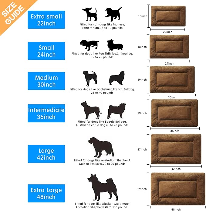 Ultra Soft Dog Bed & Kennel Pad for Large Dogs - Fit Metal Crates, Washable & Anti-Slip, Cozy Sleeping Mat - Brown, 42 inch