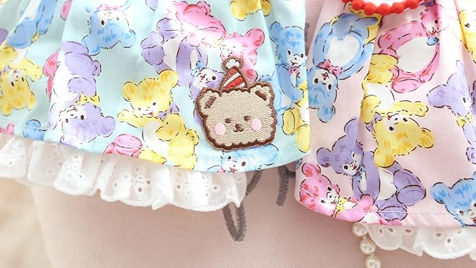 Elegant Princess Bear Printed Dress Cotton Tutu with Rabbit Ears for Small, Extra Small Dog Teddy, Pug, Chihuahua, Shih Tzu, Yorkshire Terriers Blue L