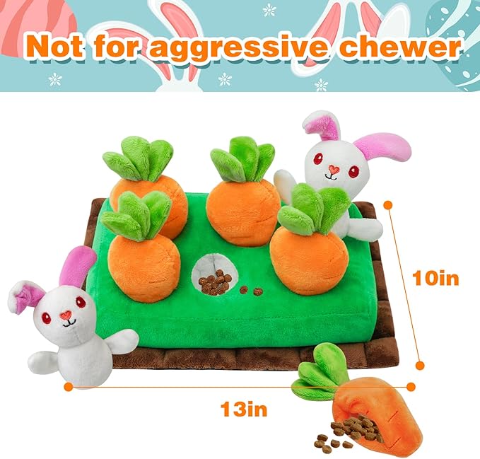Easter Dog Toys, Hide and Seek Dog Toy, Squeaky Interactive Puzzle Dog Toys for Boredom and Stimulation, Easter Dog Gift for Small and Medium Dogs (Carrots & Rabbits, Pack of 7)