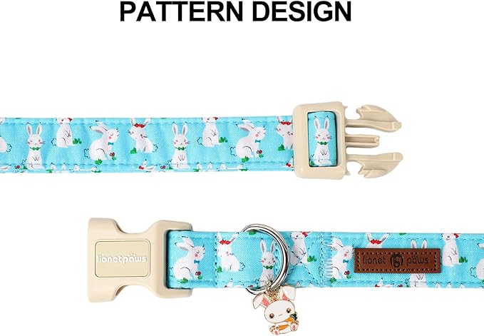 Lionet Paws Easter Dog Collar, Comfortable Adjustable Blue Rabbit Collar with Bunny Rabbit for Medium Male Female Dogs Collars, Neck 13.5-22 inches