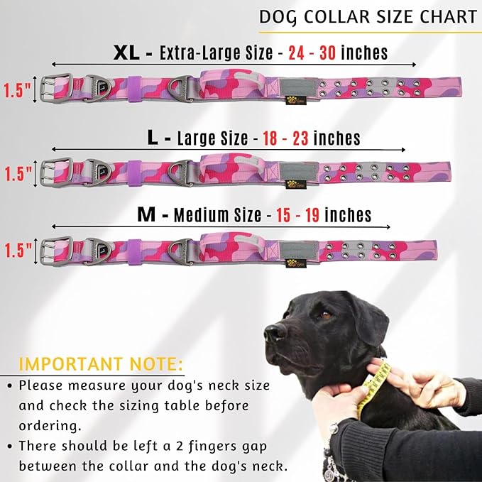 ADITYNA Heavy Duty Dog Collar for Medium Dogs - Camo Pink Purple Collar with Handle for Training, and Walking - Wide, Thick, Tactical, Soft Neoprene Padded