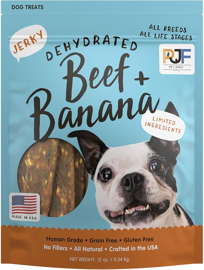 Pet Jerky Factory Premium Beef and Banana 12 oz. Dog Jerky Treats | 100% Human Grade | USA Made | High Protein | Grain Free | Limited Ingredients | No Filler | BHA-BHT Free | Soft-Tender