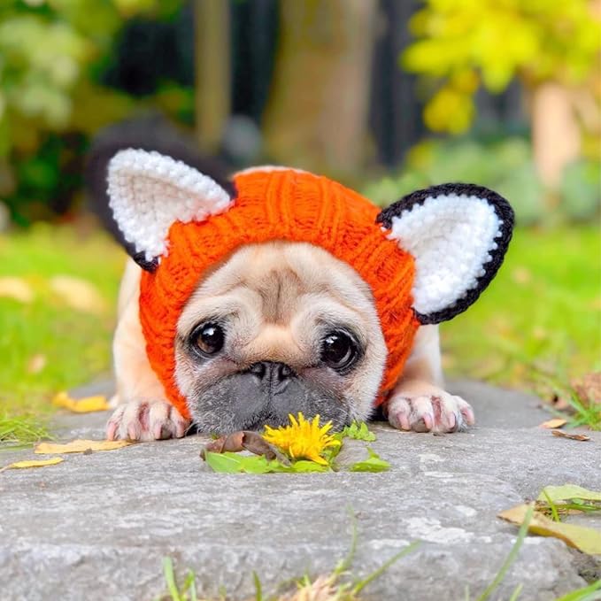 Zoo Snoods Fox Costume - Knit Dog Snood Ear Wrap for Pets, Warm Neck Cover for Halloween and Winter (Medium)