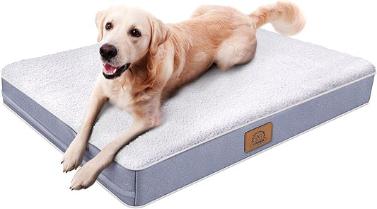 Orthopedic Dog Bed for Extra Large Dogs, Jumbo Waterproof Deluxe Plush Dog Crate Bed with Removable Washable Cover & Anti-Slip Bottom, Egg Crate Foam Pet Bed Mat, 47.5 x 29 Inches, Silver Grey