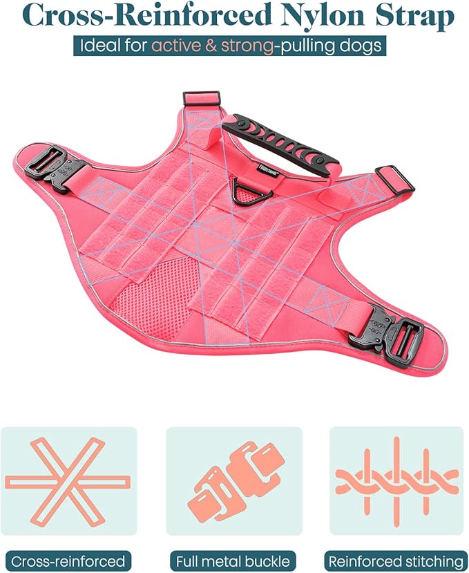 Reflective Pink Service Dog in Training Vest Harness Leash Set for Medium Large Dogs, Adjustable Heavy Duty Padded Dog Harness, with Front Clip and Metal Buckles Do Not Pet for Training, Hiking