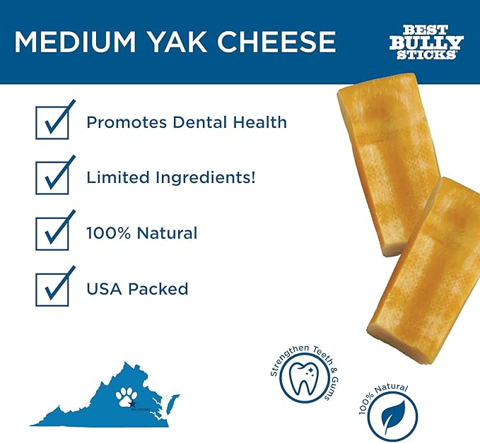 Best Bully Sticks Himalayan Yak Cheese for Dogs - Medium 4 Count (Pack of 1) - Natural, No Lactose, Odor Free, Long-Lasting Snack