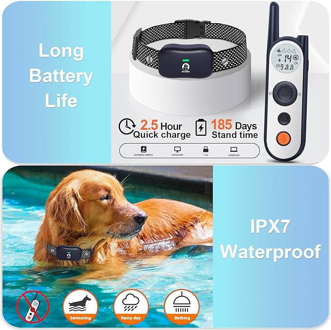 MIMOFPET Wireless Dog Fence for 2 Dogs - 25FT to 3500FT Electric Fence,185 Days Standby Time Training Collar,Pet Containment System with 3 Training Mode,Flash Light and Waterproof