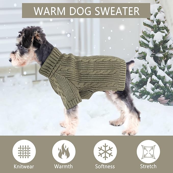 Turtleneck Dog Sweaters Dog Clothes for Small Dogs Dog Knitted Warm Sweater Puppy Cold Weather Clothes Small Dog Pullover Sweater Fall Winter Doggie Outfits Cat Apparel (Green, Medium)
