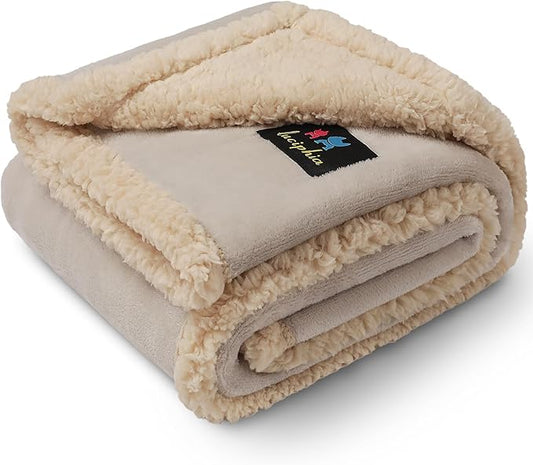 Waterproof Pet Blanket, Liquid Pee Proof Dog Blanket for Sofa Bed Couch, Reversible Sherpa Fleece Furniture Protector Cover for Small Medium Large Dogs Cats, Grey Beige Large(65" x 57")