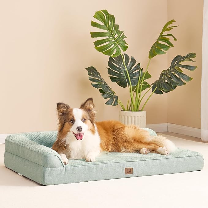 EHEYCIGA Memory Foam Dog Bed Large Sized Dogs, Pet Bed for Large Dog for Crate with Waterproof Liner, Pet Couch Bed Orthopedic with Washable Removable Cover, 35x23x6 Inches, Greyish Green