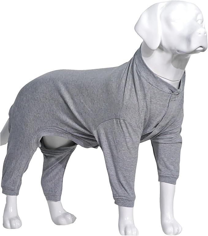 Lovelonglong Four Feet Dog Lightweight Pajamas, Pure Cotton Dog Jumpsuits 4 Legs Dog Onesies T-Shirt Stylish PJS Puppy Costume for Large Medium Small Dogs Gray XS